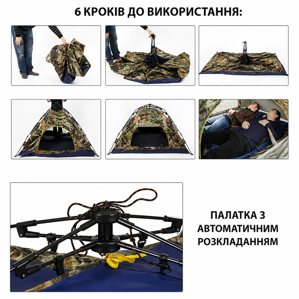 Автоматичний туристичний намет 6-місний 200&times;250 см з москітною сіткою, швидкозбірний намет для кемпінгу та відпочинку palatka3 фото